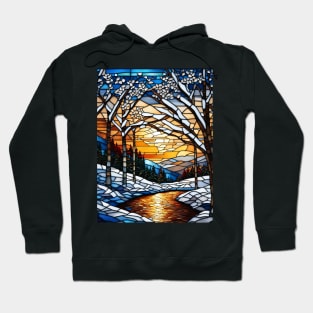 Stained Glass Snowy Winter Scene Hoodie